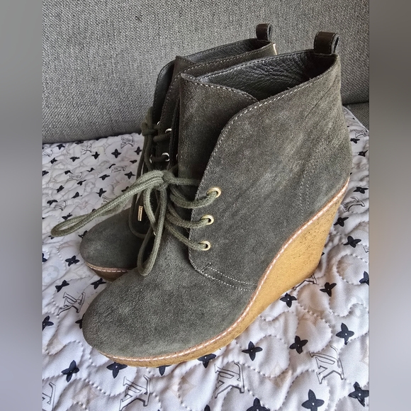 Tory Burch Shoes - Tory Burch Olive Suede Wedge Ankle Boots